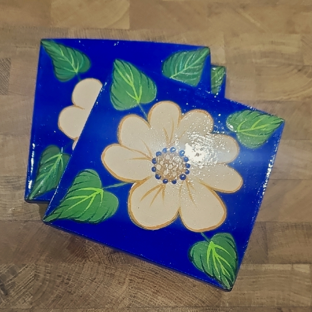 Handpainted Floral Blue Coasters